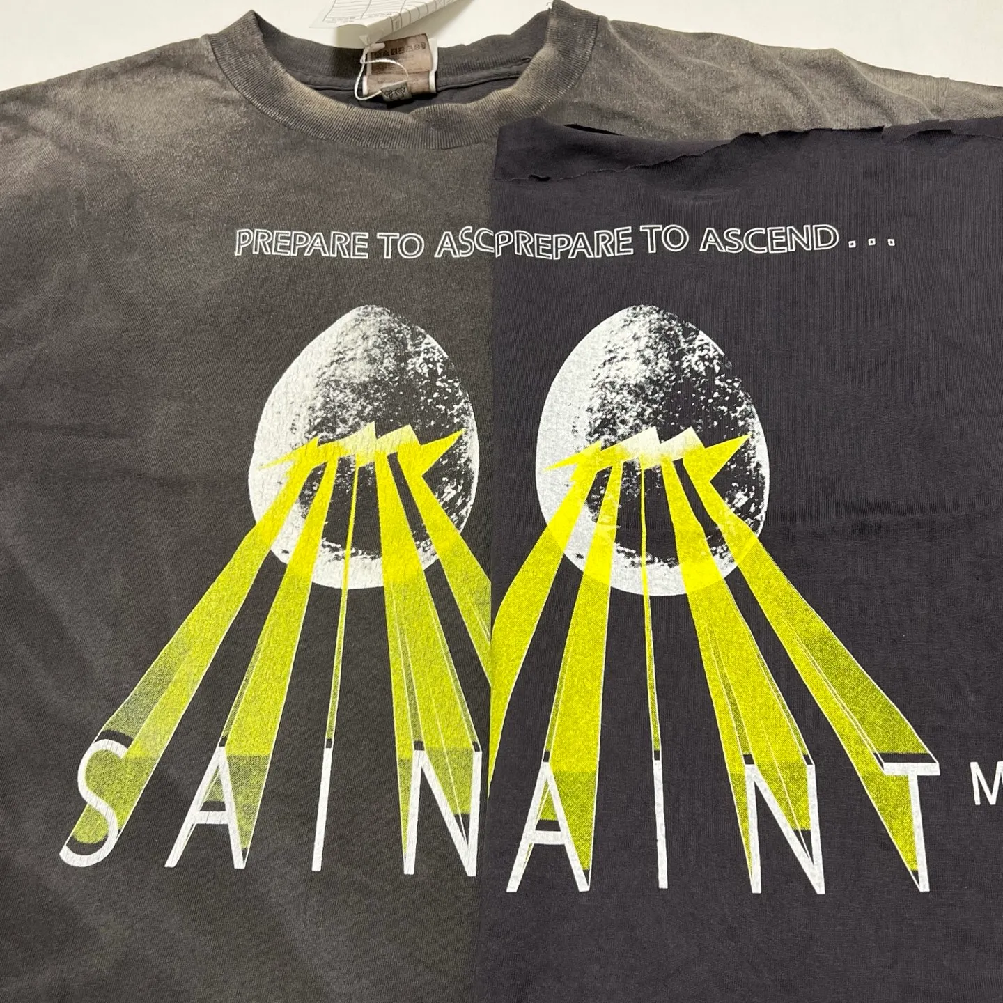 Printing proofing SAINT Mxxxxxx EGG SS TEE/BLK Broken egg shell/SAINT LOGO projection distressed retro short-sleeves Washed black S-XL Correct version Customized co-branded main mark/washed mark/cherub mark Tubular fabric Garment dyeing Rewashing water fading Destruction of graffiti Simulating natural distressed effect